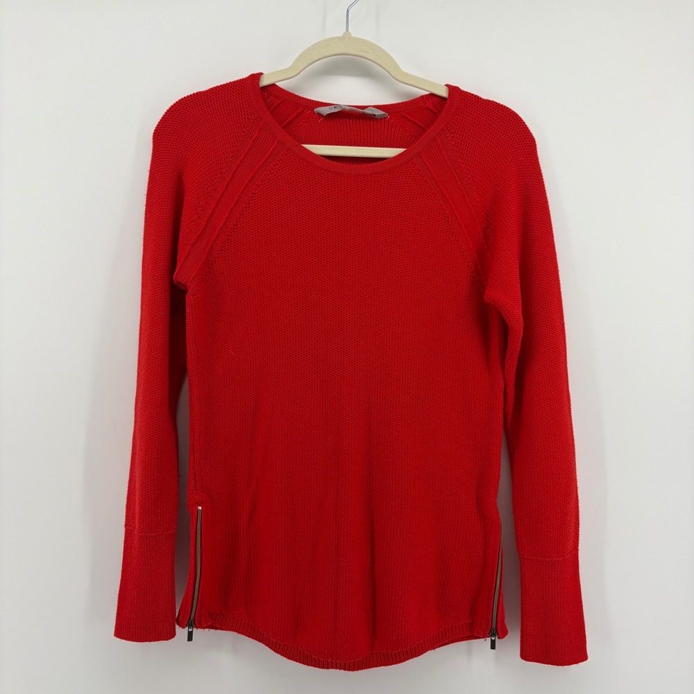 Athleta Sweater Red Womens Small Side Zip Long Sleeve Crew Neck Cotton Blend